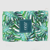 Monogram Tropical Greenery Pattern Monstera Leaf Golfhanddoek (Horizontaal)