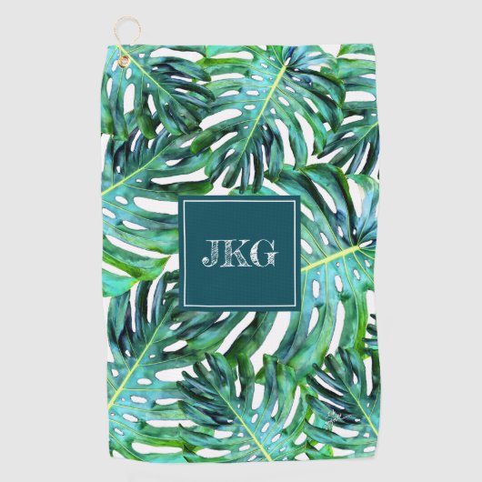 Monogram Tropical Greenery Pattern Monstera Leaf Golfhanddoek (Voorkant)