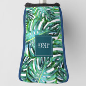 Monogram Tropical Greenery Pattern Monstera Leaf Golfheadcover (Draai 90)