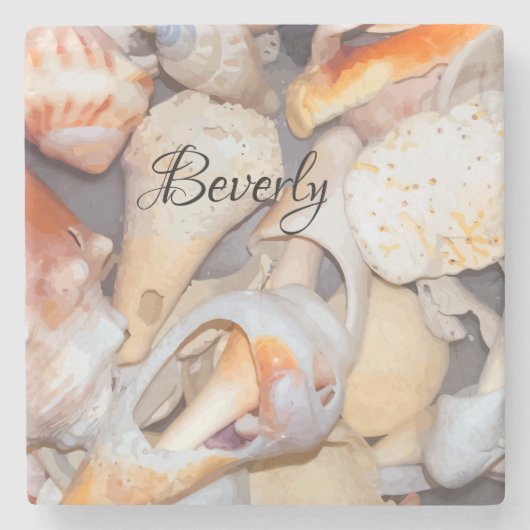 Monogram Tropical Seashell Patroon Stenen Onderzetter (Voorkant)