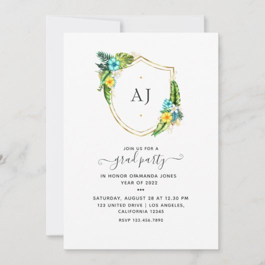 Monogram Tropical Summer Beach Afstuderen Kaart (Voorkant)