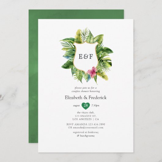 Monogram Tropical Summer Beach Couples Shower Kaart (Voorkant / Achterkant)