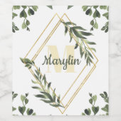 Monogram Tropisch Bladerwerk Minimaal ontwerp Wijn Etiket (Enkel label)