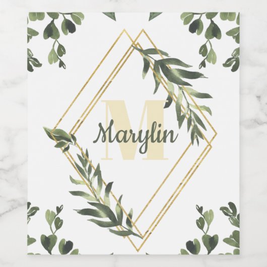 Monogram Tropisch Bladerwerk Minimaal ontwerp Wijn Etiket (Enkel label)
