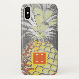 Monogram   Tropisch gele dennappel op grijs iPhone X Hoesje