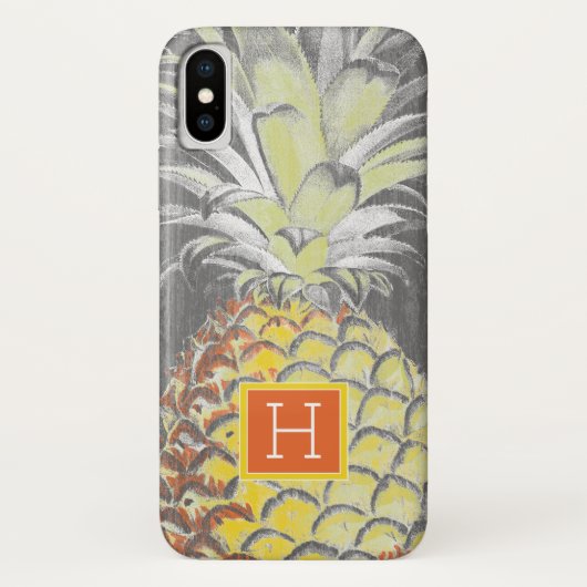 Monogram | Tropisch gele dennappel op grijs Case-Mate iPhone Case (Achterkant)