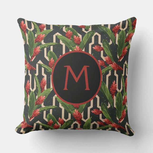 Monogram Tropisch Geometrisch Patroon van de Linge Buitenkussen (Voorkant)