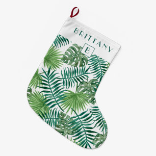 Monogram Tropisch Palm Leaves Green Grote Kerstsok