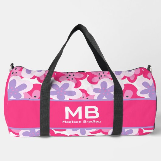 Monogram Tropisch Roze Bloemen Gepersonaliseerde N Plunjezak (Voorkant)