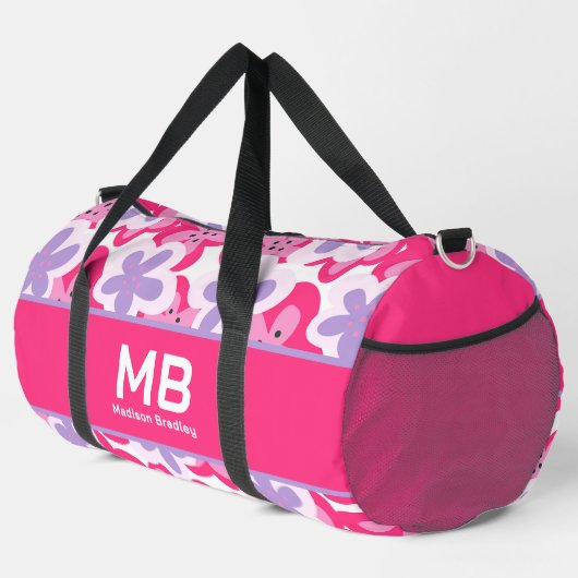 Monogram Tropisch Roze Bloemen Gepersonaliseerde N Plunjezak (Rechterhoek)