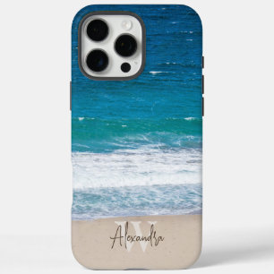 Monogram Tropisch Sandy Beach gepersonaliseerd iPhone 16 Pro Max Hoesje