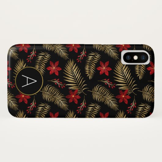 Monogram Tropisch Zwart en Goud Bladfolie Case-Mate iPhone Case (Achterkant (horizontaal))
