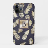 Monogram Tropische anananas Girly Gold Navy Case-Mate iPhone Case (Achterkant)