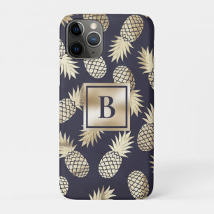 Monogram Tropische anananas Girly Gold Navy iPhone 11 Pro Hoesje