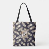 Monogram Tropische anananas Girly Gold Navy Draagtas (Achterkant)