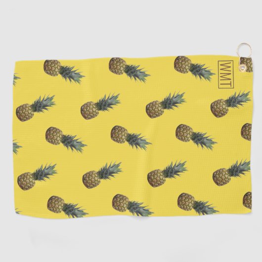 Monogram Tropische Ananas Fruit Patroon Geel Golfhanddoek (Horizontaal)
