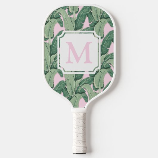 Monogram tropische bananenbladeren | Stripes Pickleball Paddle (Voorkant)