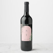 Monogram Tropische Blush Roze Boog Palm Bladeren Wijn Etiket (Voorkant)
