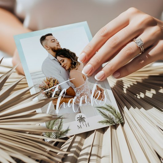 Monogram tropische palmbladeren Fotopalmen Bedankkaart