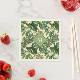 Monogram tropische palmbladeren servet