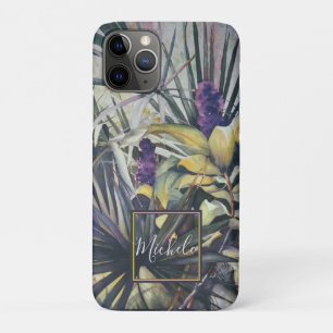 Monogram tropische palms Paarse hyacinths iPhone 11 Pro Hoesje