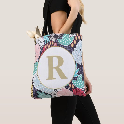 Monogram Tropische vormen Collage Pattern Canvas t Tote Bag (Dichtbij)