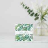 Monogram tropische Waterverf palmbladeren botanisc Vierkante Visitekaartje (Staand voorkant)