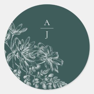 Monogram Trouw Smaragdgroene Envelopezegel Ronde Sticker