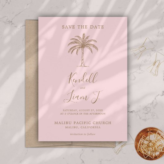 Monogram Trouwlogo Palmboom Save the Date Kaart