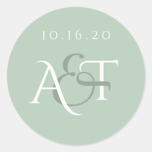 Monogram Trouwzegel Sage Trouwen Initialen Ronde Sticker