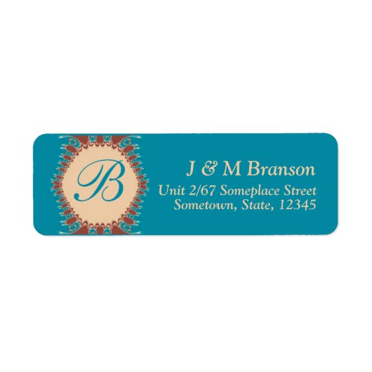 Monogram Turquoise Aarde Kant Address Label (Voorkant)