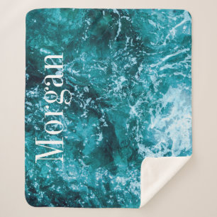 Monogram Turquoise Beach Ocean Custom Sherpa Deken