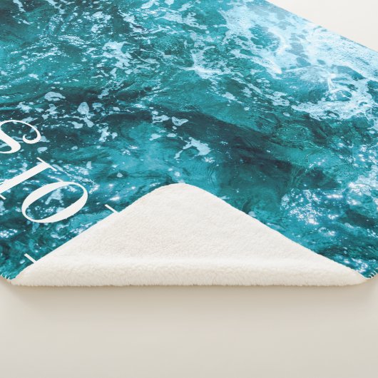 Monogram Turquoise Beach Ocean Custom Sherpa Deken (3/4)