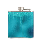 Monogram Turquoise Blauwe Glitter Drips Meisjesach Heupfles (Achterkant)