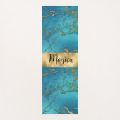 Monogram turquoise Blue Gold Metallic marmer Stone Yogamat (Voorkant)