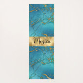 Monogram turquoise Blue Gold Metallic marmer Stone Yogamat (Achterkant)