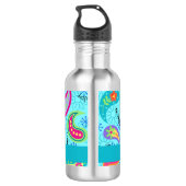 Monogram Turquoise Blue Modern Paisley Pattern Waterfles (Achterkant)