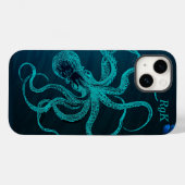 Monogram Turquoise & Blue Octopus Case-Mate iPhone Case (Achterkant (horizontaal))