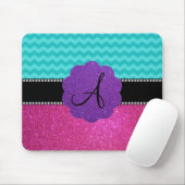 Monogram turquoise chevrons roze glitter muismat (Met muis)