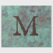 Monogram Turquoise Copper Rustic Texture Grunge Cadeaupapier (Vlak)