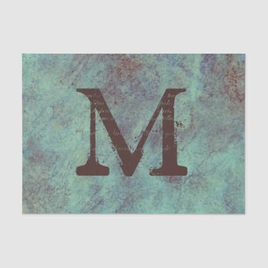 Monogram Turquoise Copper Rustic Texture Grunge Tissuepapier (Voorkant)