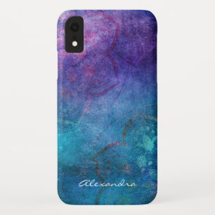 Monogram Turquoise en Green Lotus Flower iPhone XR Hoesje