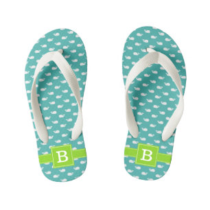 Monogram Turquoise en Green Whales Square Kinder Teenslippers