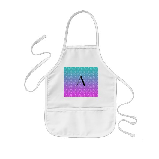 Monogram Turquoise en roze harten Kinder Schort (Voorkant)