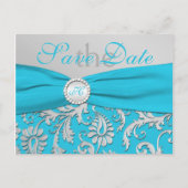 Monogram Turquoise en Silver Save the Date Kaart (Voorkant)