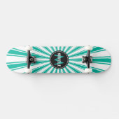 Monogram Turquoise Funky Sun Rays Pattern Skateboard (Horizontaal)