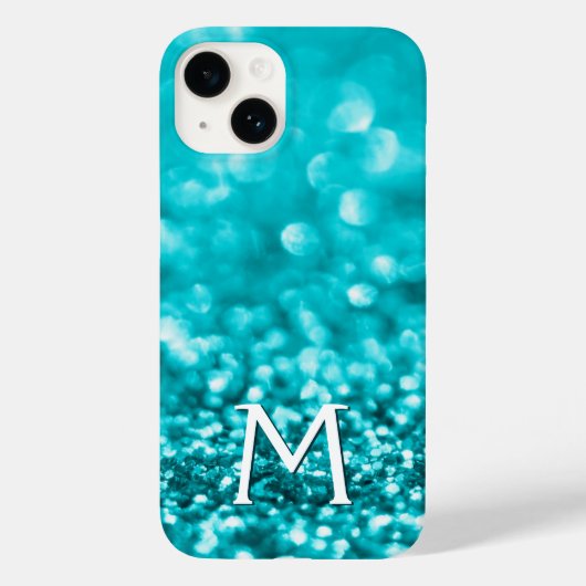 Monogram Turquoise Glitter Case-Mate iPhone Case (Achterkant)