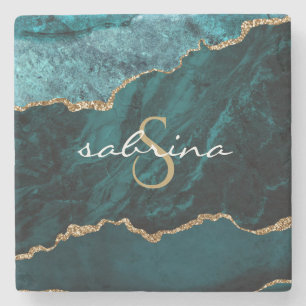Monogram Turquoise Goud Agaat Geode Stenen Onderzetter