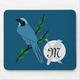 monogram Turquoise Jay Bird Muismat