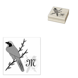 monogram Turquoise Jay Bird Rubberstempel